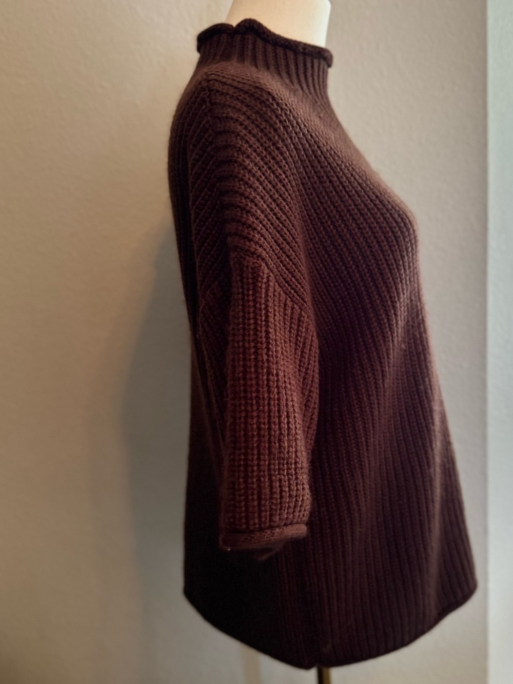 PETAL & PUP Remi Chocolate Brown Ribbed Mock Neck Sweater 1/2 Sleeve - Picture 10 of 14